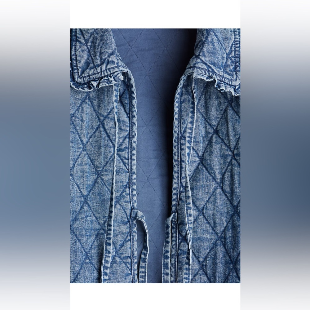 Blue Quilted Denim Jacket with Bow Tie - Picture 6 of 8